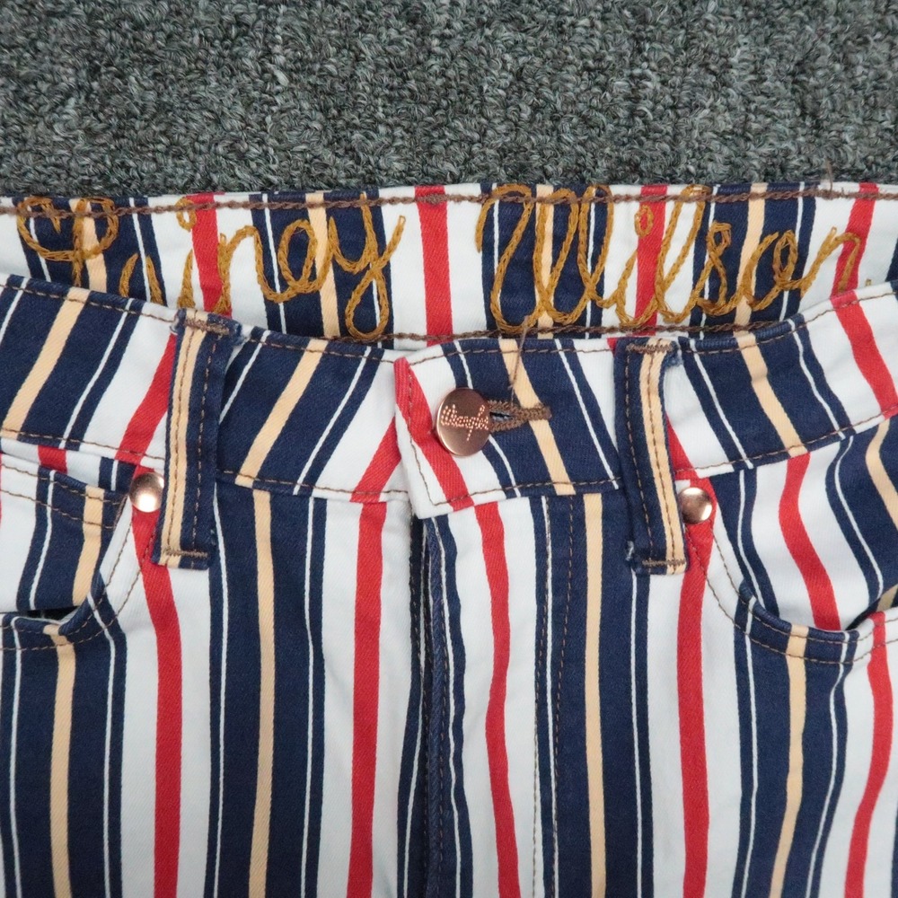 Wrangler Jeans Womens 30x32 Blue White Red Lainey Wilson Stripe Bell Bottom Wide - Picture 3 of 12